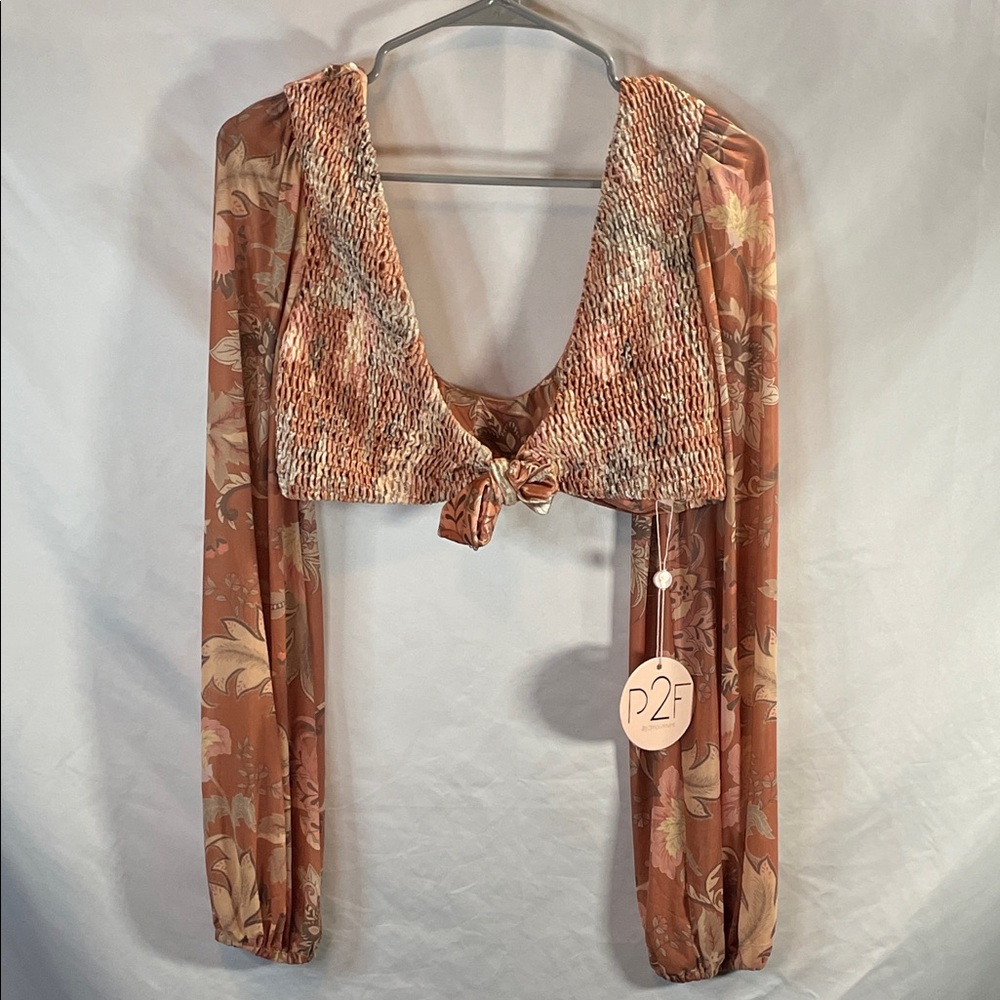 Elegant Floral Smocked Blouse with Tie-Front